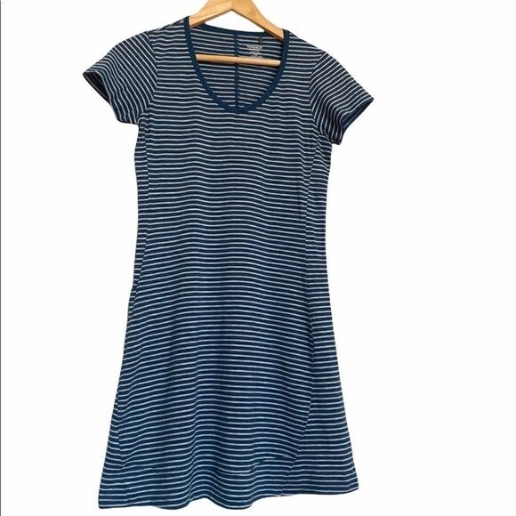 Toad & CO Marley Short Sleeve Dress Navy Striped Size XS - Picture 2 of 5